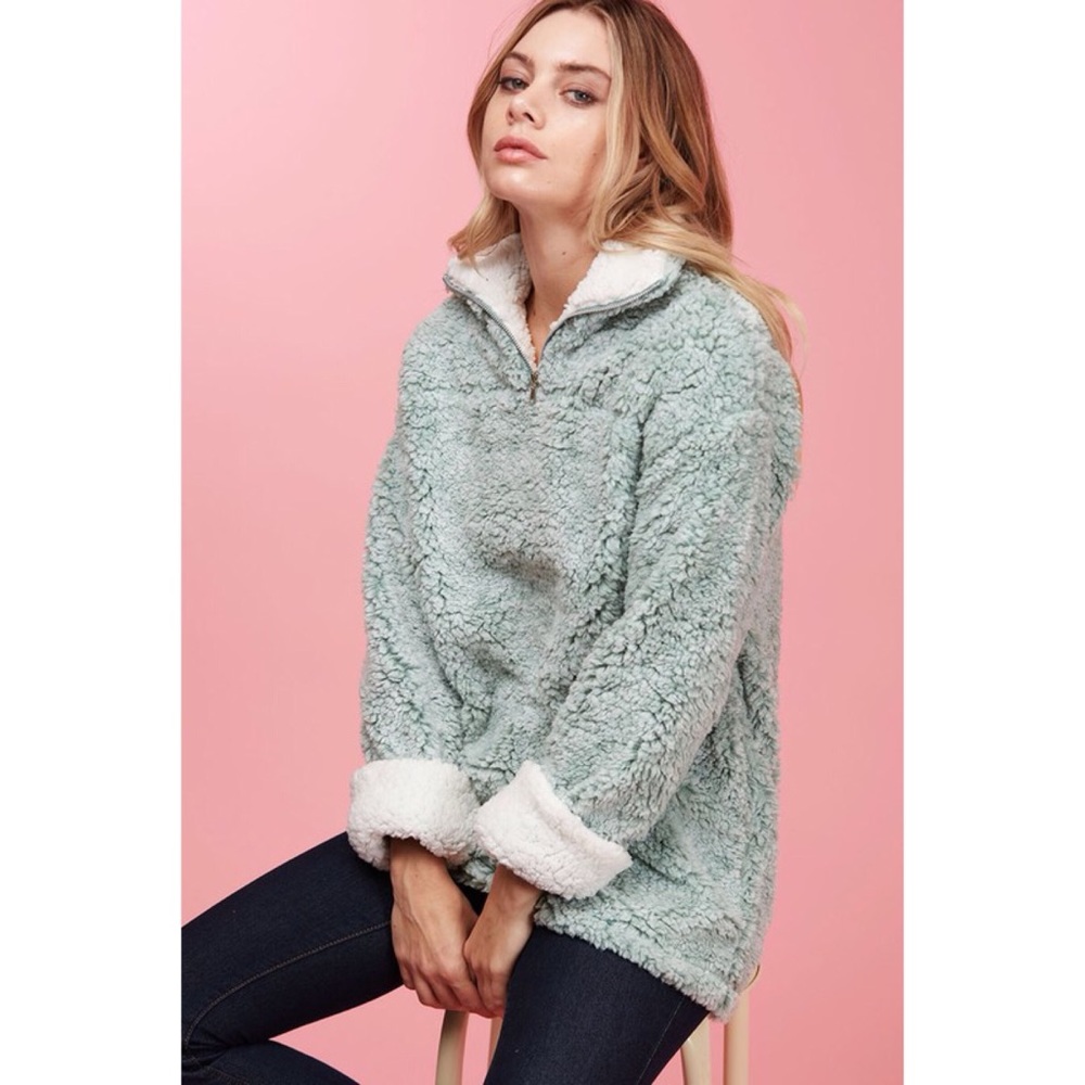 LAST ONE!! Sherpa Pullover-SAGE GREEN - Picture 2 of 3